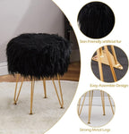 ZUN Faux Fur Storage Ottoman Round Furry Vanity Marble Grain Tray Coffee Table Compact Footrest 03322620