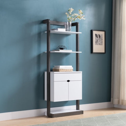 ZUN Contemporary Bookcase Four Open Shelve One Drawer Two Cabinets with Open Shelve - White & Grey B107131398