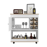 Camelia Bar Cart, Lower Panel, Six Bottle Cubbies, One Cabinet -Light Oak / White B20092081