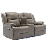 2 Seater Home Theater Recliner Manual Recliner Chair with a LED Light Strip Two Cup Holders and a WF323622AAE