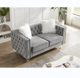 Gray, Two-seater Sofa, Velvet Crystal Buckle Upholstery Sofa, Crystal Feet, Removable Cushion, Two 91398134