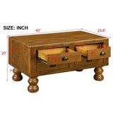 Solid Wood Rectangle Coffee Table for Living Room, 40-Inch Antique Coffee Table with 4 Drawers, Wood W1202P176741
