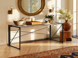 55" Folding Table, Extra Long Desk with Dark Walnut Top and Black Metal Frame for Study or Work 46937269