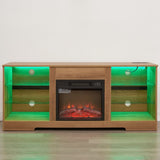 ZUN TV Stand Electric Fireplace TV Stand Glass Shelves, 3D Fireplace TV Stand LED Lights Wood W2275P257558