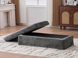 46" Wide Modern Upholstered Chenille Ottoman, Foot Stool Square Footrest with Black Metal Legs for W3098P356196
