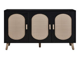 3-door vertical shoe cabinet particle board plastic rattan black frame original wood rattan 99856326