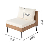 2pcs armless sofa 2pcs corner sofa 2pcs footstool iron legs yellow white cushions woven 81753170