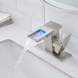 Bathroom Sink Faucet LED Light 3 Colors Changing Waterfall Glass Spout Hot Cold Water Mixer Single W1932P171692