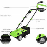 13" Electric Lawn Dethatcher w/ Collection Bag and Removable Blades -Green 13936197