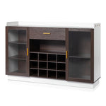 ZUN Double Glass Door with Single Drawer and 12-Bottle Wine Rack Sideboard in Black Frame + White-Brown 64021820