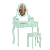 ZUN FCH Kids Vanity Set with Mirror and Lights and Stool, 5 Storage Drawers, Pretend Play Princess 92849524