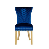 Eva 2 Piece Gold Legs Dining Chairs Finished with Velvet Fabric in Blue B00960892
