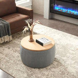Round Storage Ottoman, 2 in 1 Function, Work as End table and Ottoman, Dark Grey W48735178