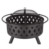 ZUN Round fire pit with net cover, fire poker, diamond mesh, metal wood burning outdoor fire pit, W1951P254205