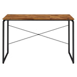 ZUN Oak and Black Writing Desk with Metal Sled Base B062P184531