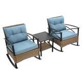 ZUN 3pcs rocking rattan set wholesale leisure chair outdoor rattan rocking chair set grey W640134153