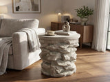 Grey Round Faux Stacked Stone MGO Side Table, Pre-Assembled Non-KD Accent End Table, 80 LBS Weight N770P473008G