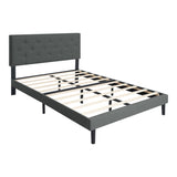 Twin Size Upholstered Platform Bed Frame with Modern Button Tufted Linen Fabric Headboard, No Box W311P195323