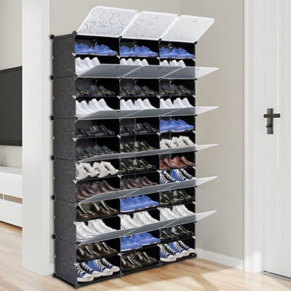 ZUN 12-Tier Portable 72 Pair Shoe Rack Organizer 36 Grids Tower Shelf Storage Cabinet Stand Expandable 01594525