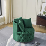 Velvet Upholstered Swivel Chair for Living Room, with Button Tufted Design and Movable Wheels, W48790919