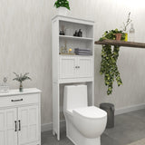 ZUN Over The Toilet Rack 2 -Tier Toilet Bathroom Spacesaver Storage Shelf with 2 Doors Wood Storage 95065143