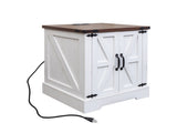 ON-TREND Farmhouse End Table with Charging Station, Rustic Wood Nightstand with Adjustable Shelf, N721P246478K
