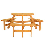 ZUN 6-Person Outdoor Circular Wooden Picnic Table with 3 Built-In Benches, Outside Table and Bench Set 59038175