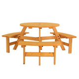 ZUN 6-Person Outdoor Circular Wooden Picnic Table with 3 Built-In Benches, Outside Table and Bench Set 59038175