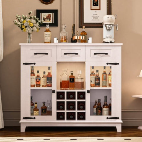 ZUN 42" Modern Farmhouse Sideboard Buffet Coffee Bar Cabinet Storage Cabinet with LED Charging Station, WF323412AAK