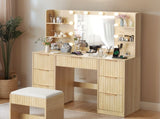 Oak-colored particleboard with a 7-drawer, 4-shelf dressing table set with 10 three-tone light 10253739