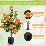 Artificial Camellia Tree 2 Pack, 36"Faux Camellia in Pot with Orange Flowers, Greenery Potted W2641P314787