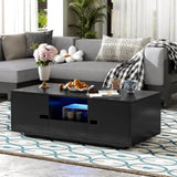 Modern High Glossy Rectangle Coffee Table, Stylish Center Table Storage Space, Accent Furniture 12830033
