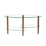 ZUN Transparent Oval coffee table, modern table in living room Oak wood leg tea table 3-layer 25975996