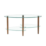 ZUN Transparent Oval coffee table, modern table in living room Oak wood leg tea table 3-layer 25975996