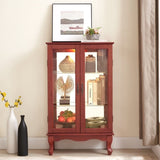 2 Doors Curio Cabinet with Tempered Glass Doors, Curio Cabinets with Mirrored Back Panel and W2275P177196