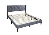 Elegant Modern Gray Velvet Upholstered Queen Size Bed Clean Lines Design Headboard 1pc Bedframe B011P238925