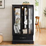 Lighted Glass Curio Cabinet with Adjustable Shelves - Elegant 2-Door Display Cabinet & Built-in W1758P297549