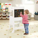 Multi-Use Toddler Kitchen Step Stool With Activity Chalkboard Adjustable Height & Rail - White 75639804