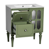 Retro Style 30'' Bathroom Vanity with Ceramic Sink Combo, Freestanding Single Vanity with 2 Drawers, N710P195635F
