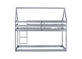 Twin over Twin Rubber Wood Floor Bunk Bed, with ladder,Guardrails,House-Shaped-Bunk Bed,Grey W504P206863