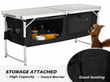 4FT Portable Folding Camping Table with Storage, Aluminum Outdoor Cooking Station with 2 Adjustable 61889170