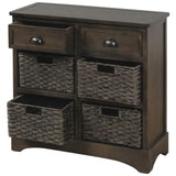 TREXM Rustic Storage Cabinet with Two Drawers and Four Classic Rattan Basket for Dining/Living WF193442AAD