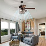 ZUN 52'' Classical Crystal Ceiling Fan Lamp,3 Speed , 5 Reversible Blades for Living Room, Dining Room, W1592P182046