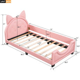 Twin Size Upholstered Daybed with Carton Ears Shaped Headboard, Pink 88689846