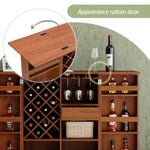 ZUN 41.9" Home Bar Cabinet, Industrial Walnut Rattan Door Fold Out Bar Cabinet with Storage Bar Table WF325261AAY