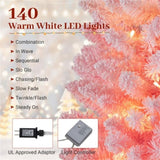 6ft Pink Pencil Christmas Tree, 392 Snow-Flocked Tips, 140 Warm White LEDs w/ 14081971
