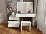 LED Lighted Makeup Vanity Table with Mirror - White Beauty Station with Storage Drawers, Matching W2139P306365