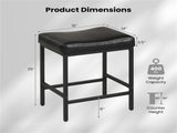 Set of 2 Black Backless Bar Stools, Ergonomic Saddle Seat with 3.5" Thick Cushion & Built-in 50501395