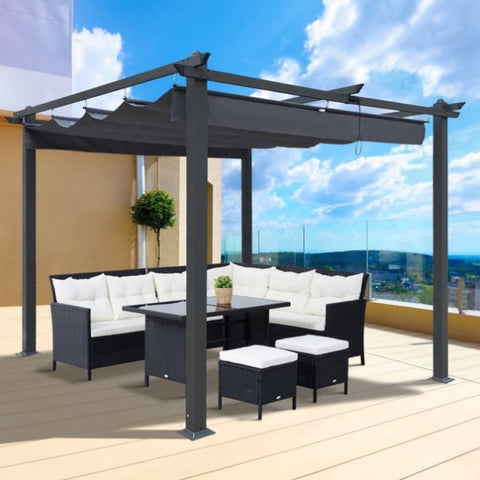 ZUN 10x10 Ft Outdoor Patio Retractable Pergola With Canopy Sunshelter Pergola for 14409576