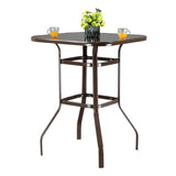 ZUN Wrought Iron Glass High Bar Table Patio Bar Table Brown 75817084